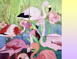 Six Flamingos mural