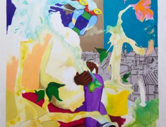 SOUFFLE DE L UNIVERS, 130x140cm, Acrylic mixte technics & collage on canvas..