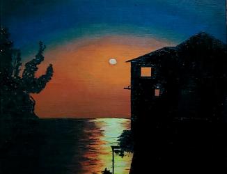 Rio Nuevo Sunset 2021 acrylic on canvas panel