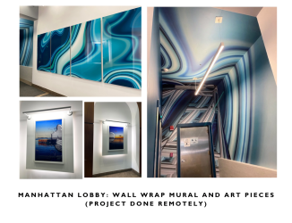 Manhattan, New York: Abstract mural wrap and art pieces (including large piece printed on metal)