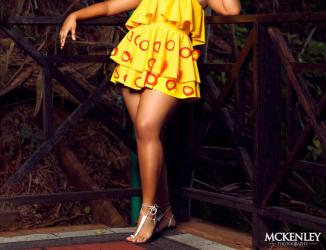 Young Addiction 3 layer yellow dress with tangerine circular details 