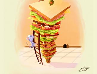 2 mice making a giant sandwich