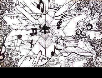 Concept art for school mural by Winslow Jordan also known as Rubytech 